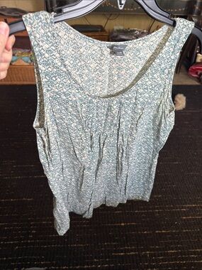 Eddie Bauer Teal Floral-Print Pleated Tank 0051